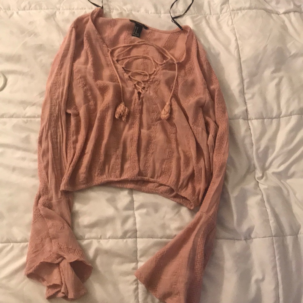 Pink bell sleeve crop top